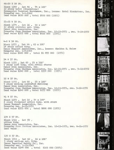 Hans Haacke Sol Goldman and Alex DiLorenzo Manhattan Real Estate Holdings, A Real-Time Social System, as of May 1, 1971, 1971 (detail) Hans Haacke Sol Goldman and Alex DiLorenzo Manhattan Real Estate Holdings, A Real-Time Social System, as of May 1, 1971, 1971 (detail)