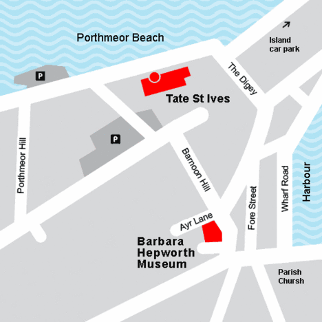 Map illustrating locations of Tate St Ives and Barbara Hepworth Museum and Sculpture Garden Map illustrating locations of Tate St Ives and Barbara Hepworth Museum and Sculpture Garden