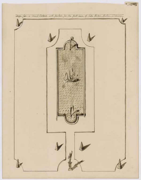 Pablo Bronstein, Design for a Grand Parterre with fountain for the front lawn of Tate Britain, Pimlico 2008