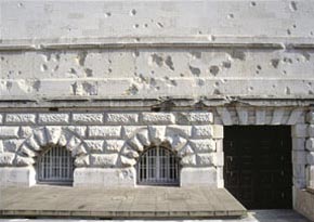 Bomb damage to the wall of the gallery