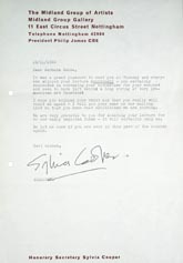 Letter from the Director of the Midland Group Gallery to Barbara Reise 10 November 1966