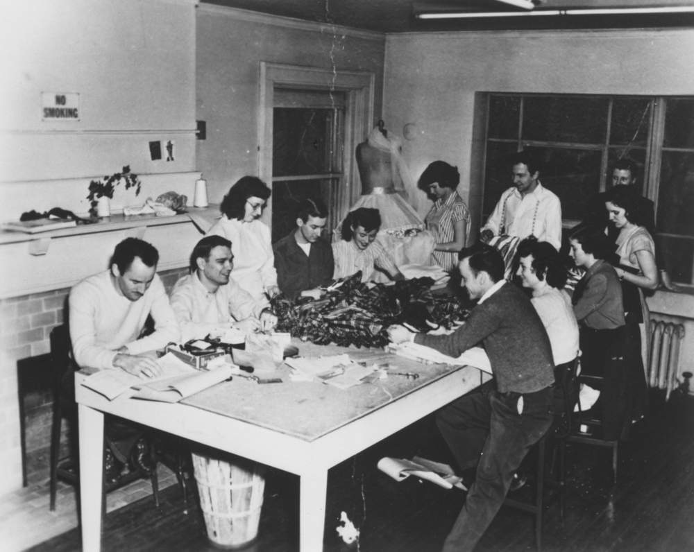 Rauschenberg (standing at rear of table) with fellow students, Fashion Design studio,&amp;nbsp;Kansas City Art Institute, Missouri, 1947. Photo: Unattributed