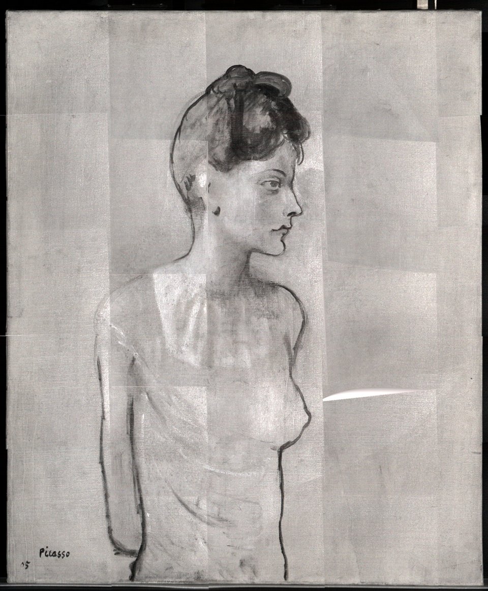 Short-wave infrared (SWIR) image (1500–1700nm) of Girl in a Chemise c.1905