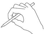 An illustration showing how to hold a pencil when drawing