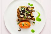 Char-grilled fennel, romesco, date and orange dish
