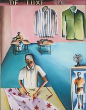 Colourful painting of tailors at work