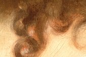  Fig.8 Detail of Susanna’s hair, with the reddish brown first lay-in of paint left visible as the shadows