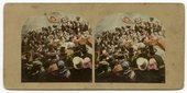 Stereoscopic photo of Alfred Silvester's The Road, the Rail, the Turf, the Settling Day (The Turf) 1859