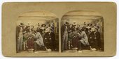 Stereoscopic photo of Alfred Silvester's The Road, the Rail, the Turf, the Settling Day (The Rail Second Class) 