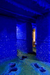Enrico David Seizure 2008 interior view of a flat covered in blue crystals from floor to ceiling