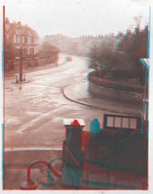 Stereoscopic photograph taken by Oliver Sacks, aged twelve, showing the junction of Exeter Road and Mapesbury Road in Kilburn 1945