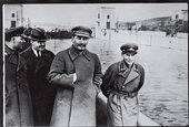 Undated photograph of Voroshilov, Molotov and Stalin, with Nikolai Yezhov, commissar of water transport, in the picture. He was shot in 1940