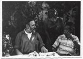 Asger Jorn, Lou Laurin-Lam and Wifredo Lam at Albissola's Pescetto restaurant, c.1963–4
