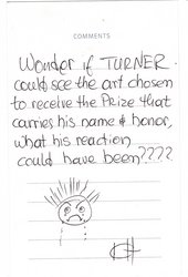 Comment card, Turner Prize exhibition, 2008
