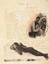 Page from Chapter IV of Paul Gauguins Noa Noa Voyage a Tahiti Prints photograph pen and ink and watercolour illustrations