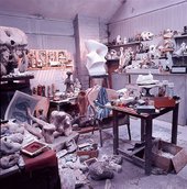 Moore's maquette studio at Hoglands, Hertfordshire, as he left it on his death in 1986 Photograph by John Hedgecoe