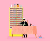 Andy Warhol eating soup - illustration by Rose Blake 
