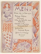 Menu card designed by either Vanessa Bell or Duncan Grant probably for the dinner to celebrate the opening of the Omega Workshops © Tate Archive