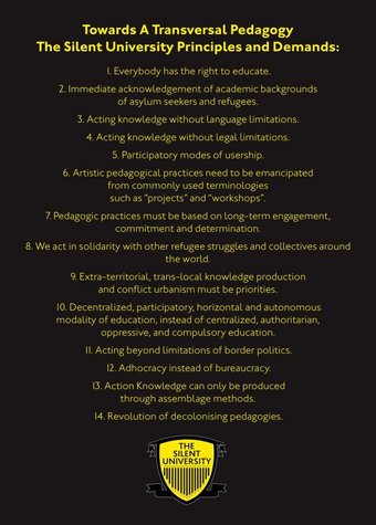 Fig.10 Ahmet Ögüt, "Verso una pedagogia trasversale: i principi e le esigenze della Silent University", dichiarazione pubblicata sul sito web della Silent University, fondata nel 2012