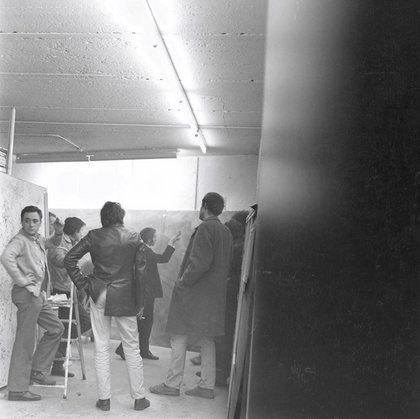 Fig.12 Un incontro nello studio di Gerhard Richter a Düsseldorf, 29 gennaio 1970, durante i preparativi per la mostra Strategia: Get Arts presso l'Edinburgh College of Art, 1970
