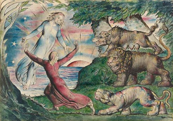 William Blake Dante running from the Three Beasts 1824â7