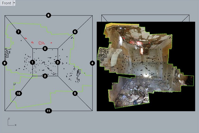 Fig.14 Architettura forense, Immagine da una ricostruzione di uno sciopero dei droni a Miranshah, Pakistan, 2014